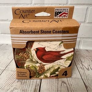 Cardinal Wreath Absorbent Stone Coasters - Counterart  4 pack NIP